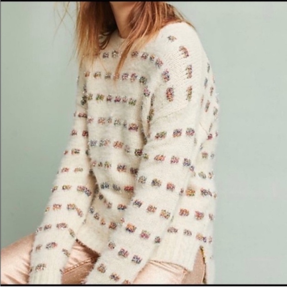 Anthropologie Moth sweater with sparkle polka dots